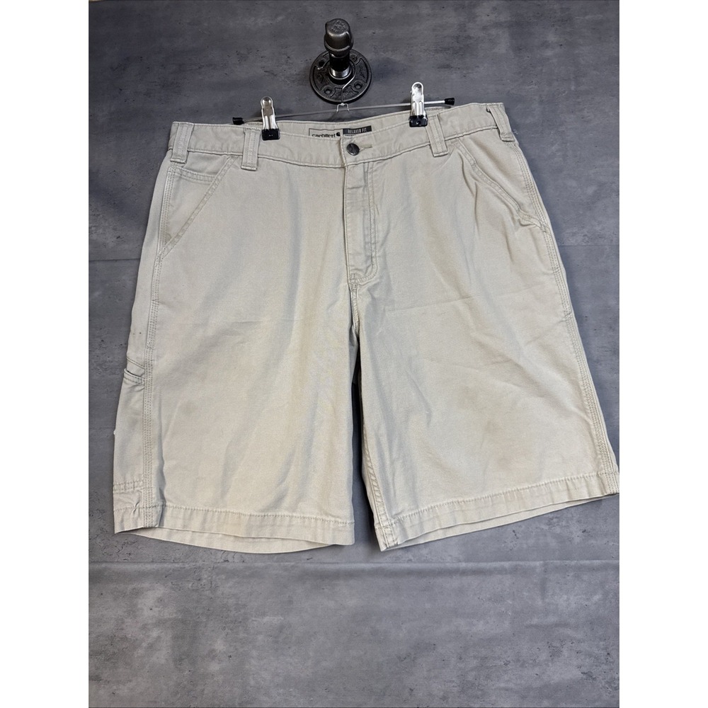 Carhartt relaxed-fit beige canvas work utility shorts Men's 36